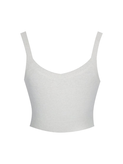 Selene White Wool-Blend Ribbed Knit V-Neck Top