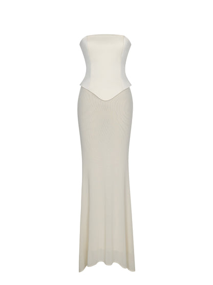 Adelina Butter Yellow Peplum Mermaid Gown with Lace-up Back