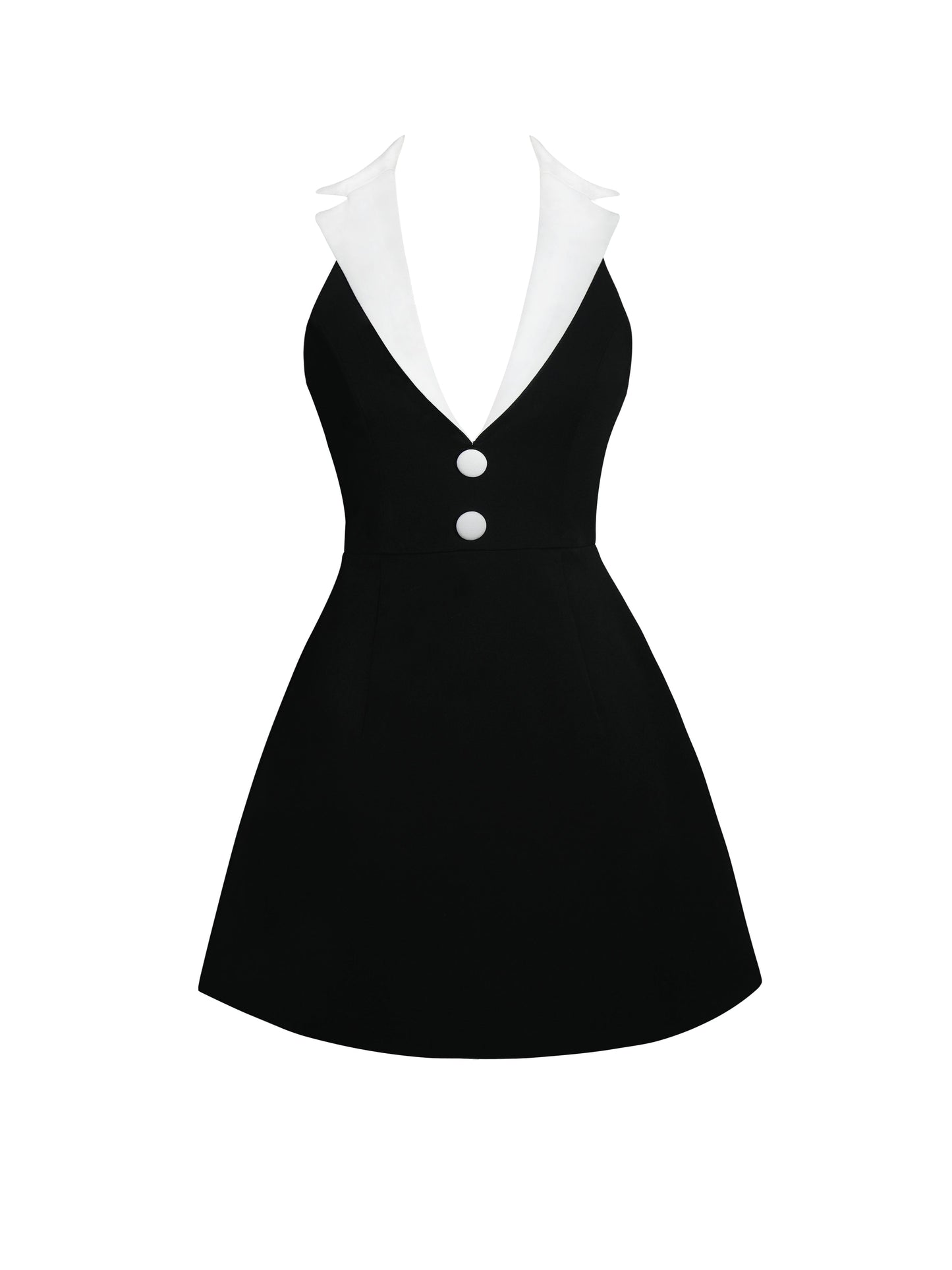 Ignacia Office Casual Black and White Halter Mini A-line Dress