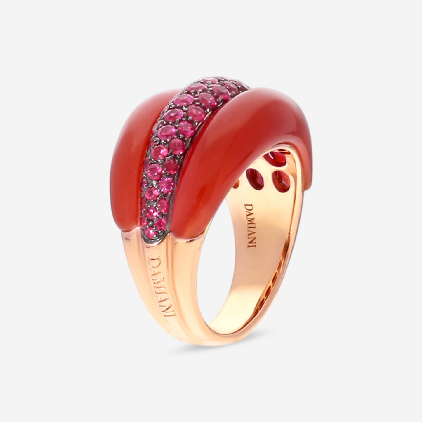 Damiani 18K Rose Gold Carnelian & Ruby Statement Band Ring