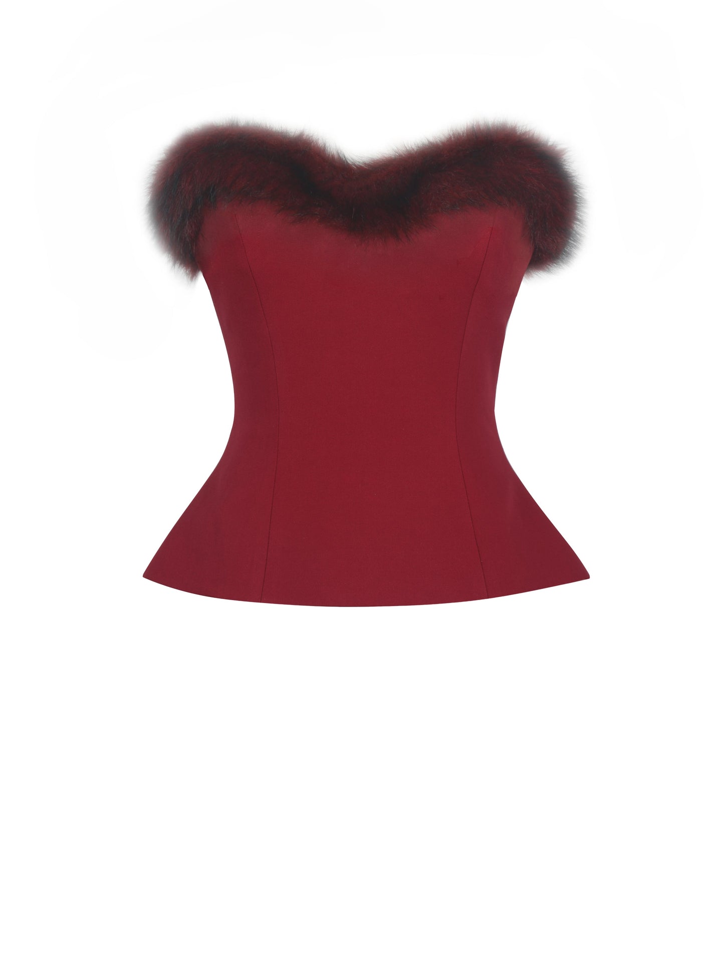 Ivette Crimson Fur-Trimmed Peplum Top