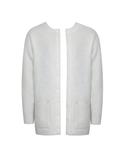Orla White Wool-Blend Ribbed Knit Cardigan