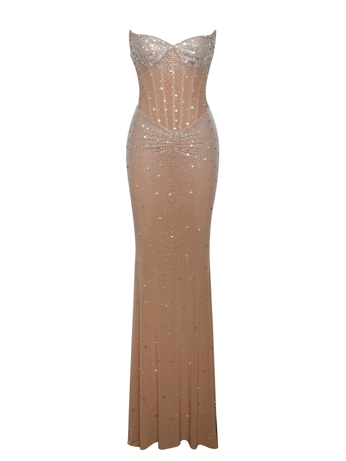 Fatima Nude Crystal Sleeveless Corset Mermaid Maxi Dress