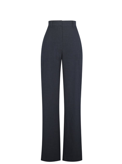 Quinnie Navy Striped High-Waisted Straight Leg Pant