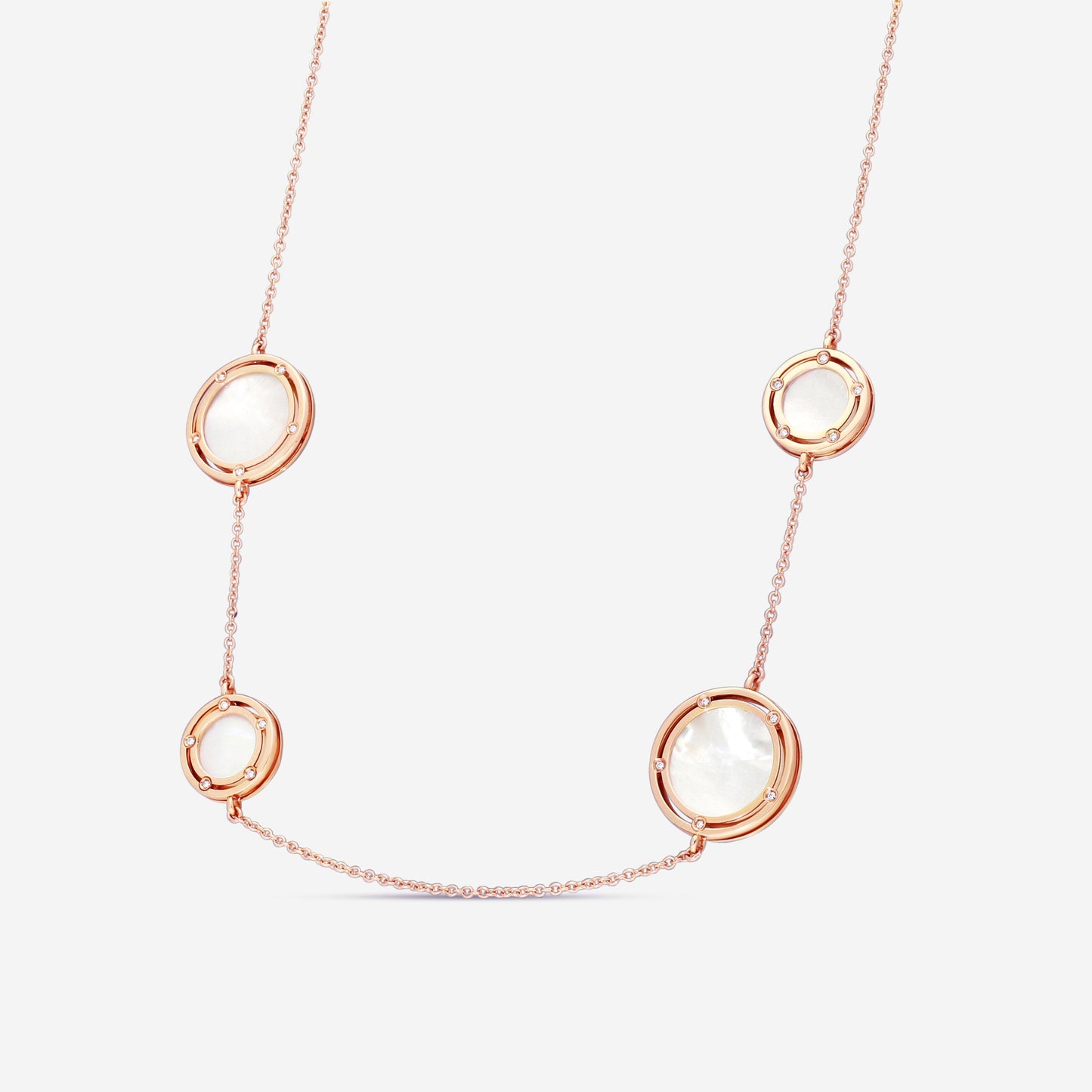 Damiani D. Side 18K Rose Gold Diamond & Mother of Pearl Station Necklace 0.31ct.