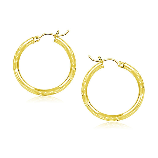 Yellow Gold Diamond-Cut Hoop Earrings
