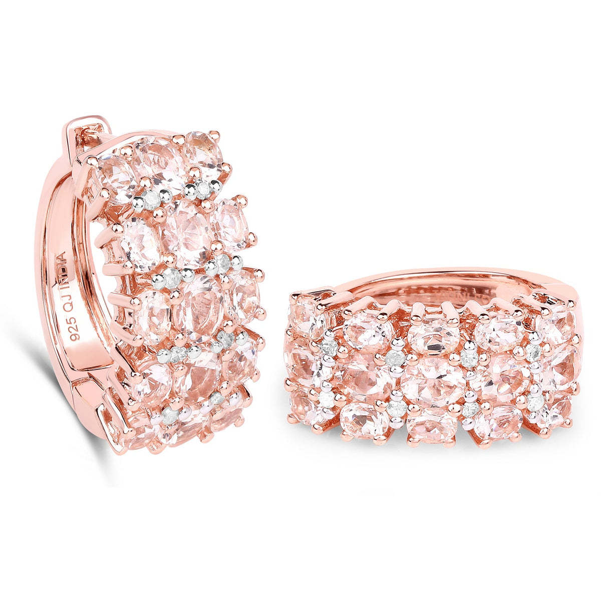 Rose Gold Plated Sterling Silver Morganite & Diamond Huggie Earrings