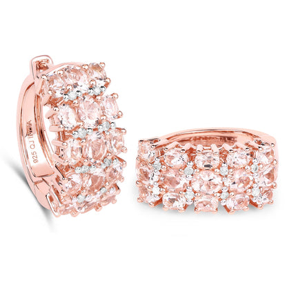 Rose Gold Plated Sterling Silver Morganite & Diamond Huggie Earrings