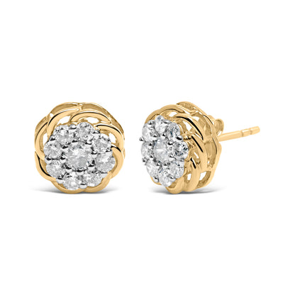 10K Yellow Gold Plated Sterling Silver 1/2 Cttw Diamond Cluster Stud Earrings