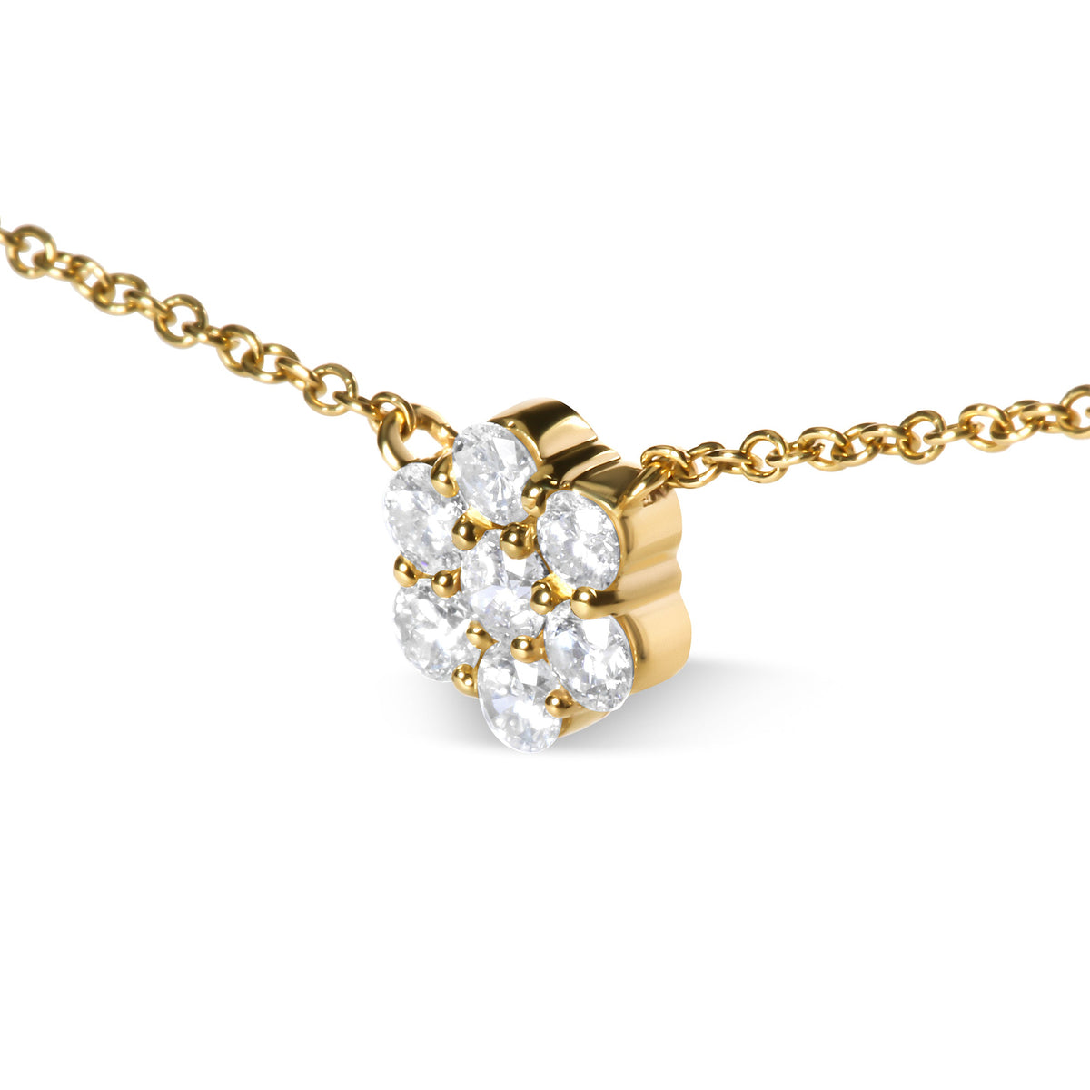 14K Yellow Gold Diamond Cluster Station Necklace