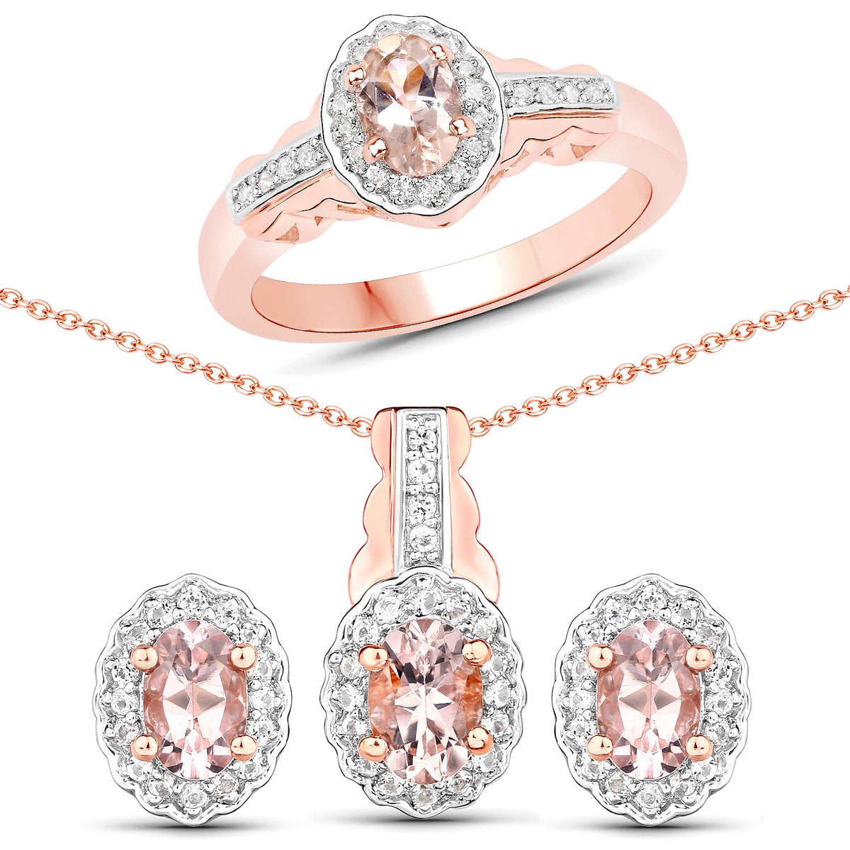 Sterling Silver Morganite and White Topaz 3-Piece Jewelry Set