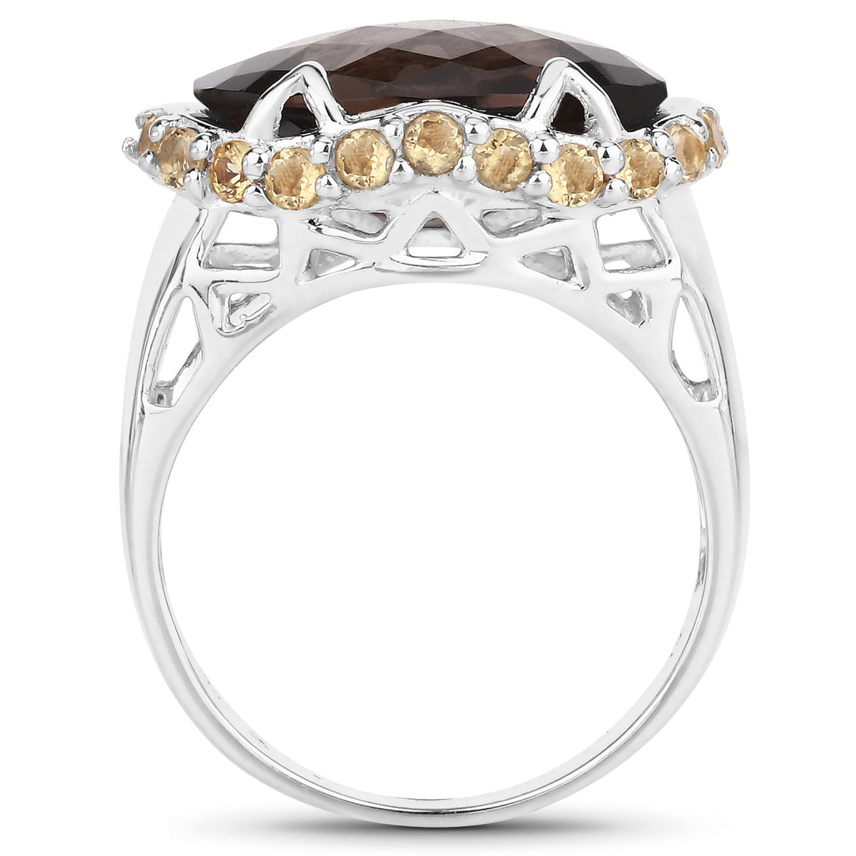 Two Tone Plated Sterling Silver Smoky Quartz & Citrine Ring