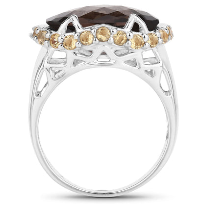 Two Tone Plated Sterling Silver Smoky Quartz & Citrine Ring