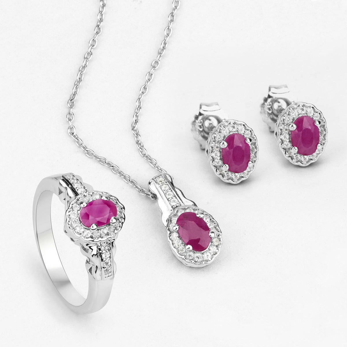 Sterling Silver Ruby and White Topaz 3-Piece Jewelry Set