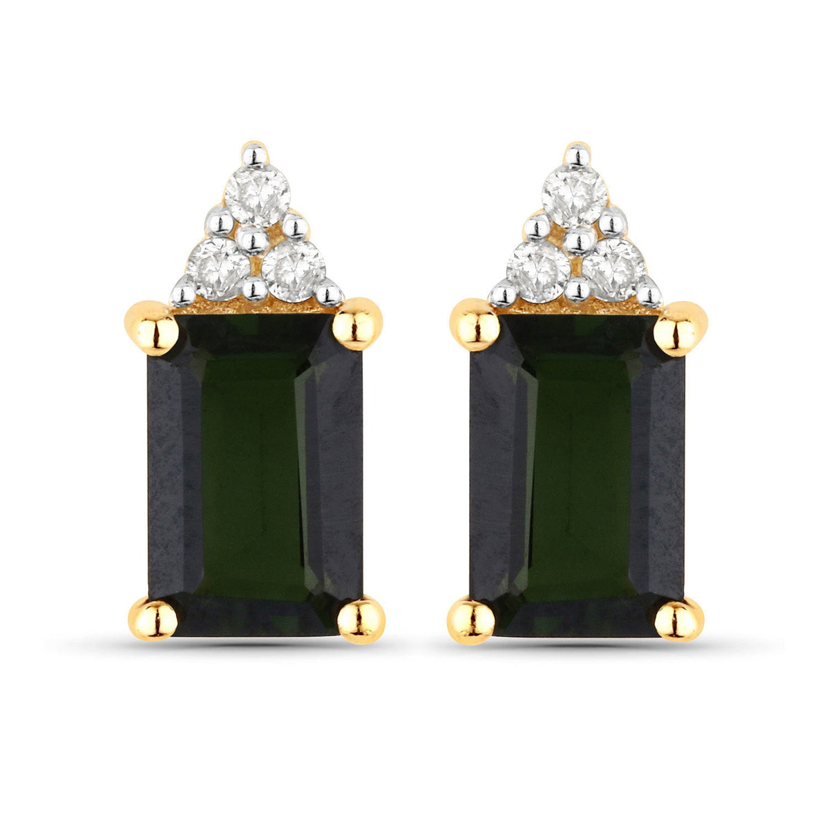 14K Yellow Gold Green Tourmaline and White Diamond Earrings