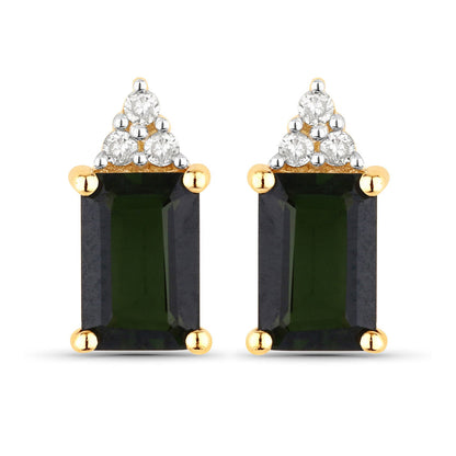 14K Yellow Gold Green Tourmaline and White Diamond Earrings