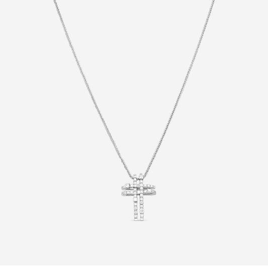 Damiani 18K White Gold Diamond Cross Pendant Necklace 20008881