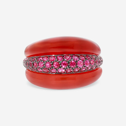 Damiani 18K Rose Gold Carnelian & Ruby Statement Band Ring