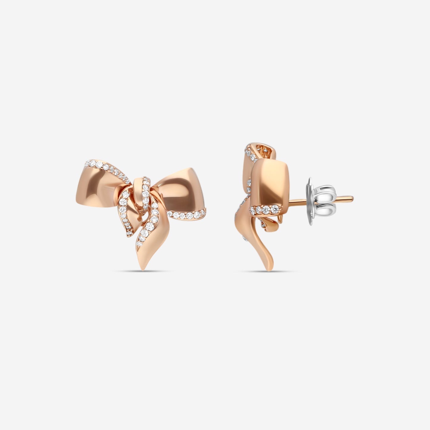 Damiani 18K Rose Gold Diamond Bow Stud Earrings