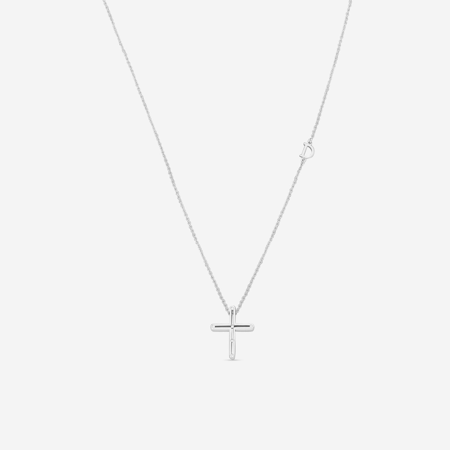 Damiani 18K White Gold Diamond Cross Pendant Necklace 0.026ct.