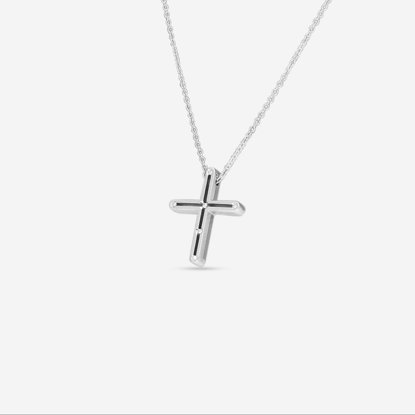 Damiani 18K White Gold Diamond Cross Pendant Necklace 0.026ct.