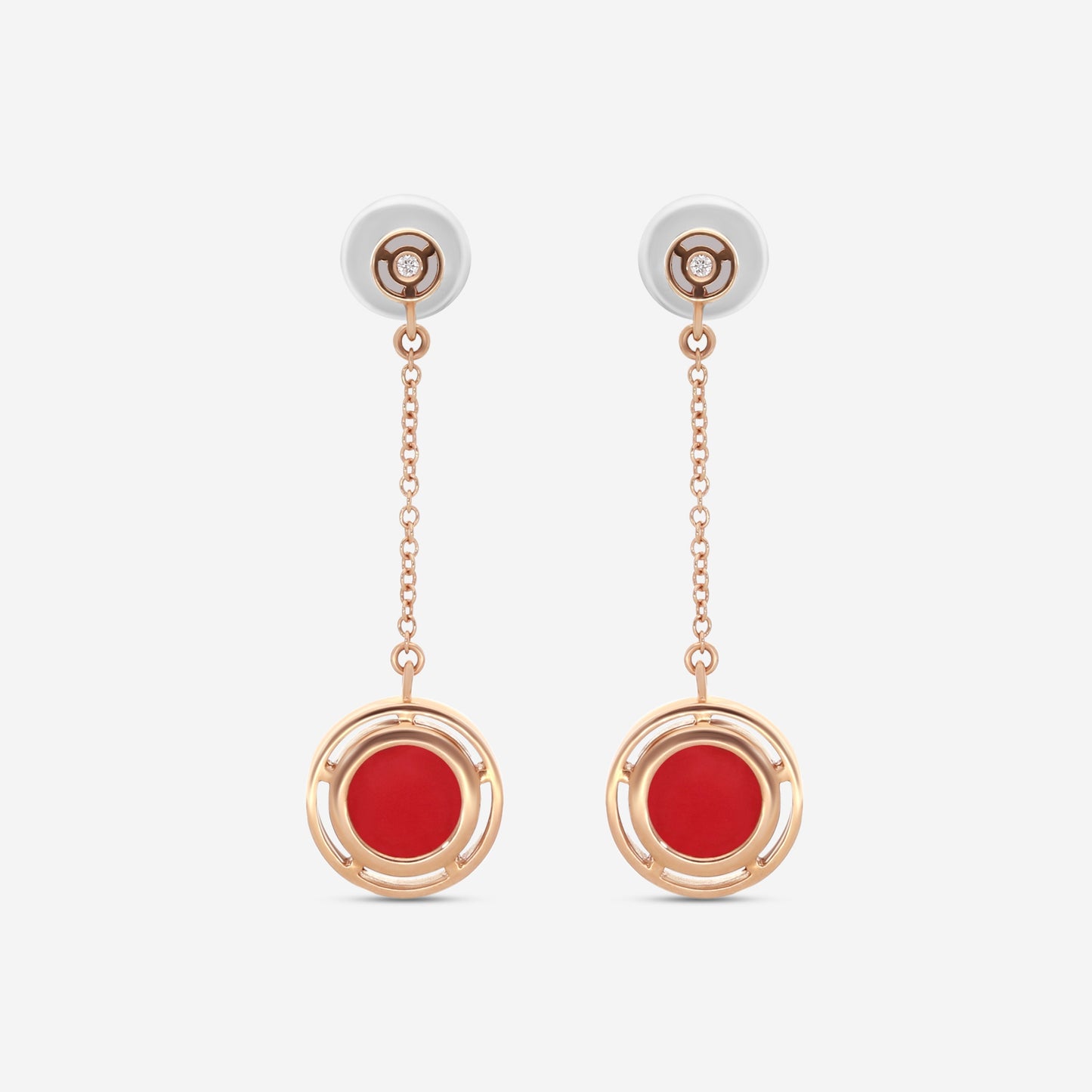 Damiani D. Side 18K Rose Gold Diamond & Red Stone Drop Earrings