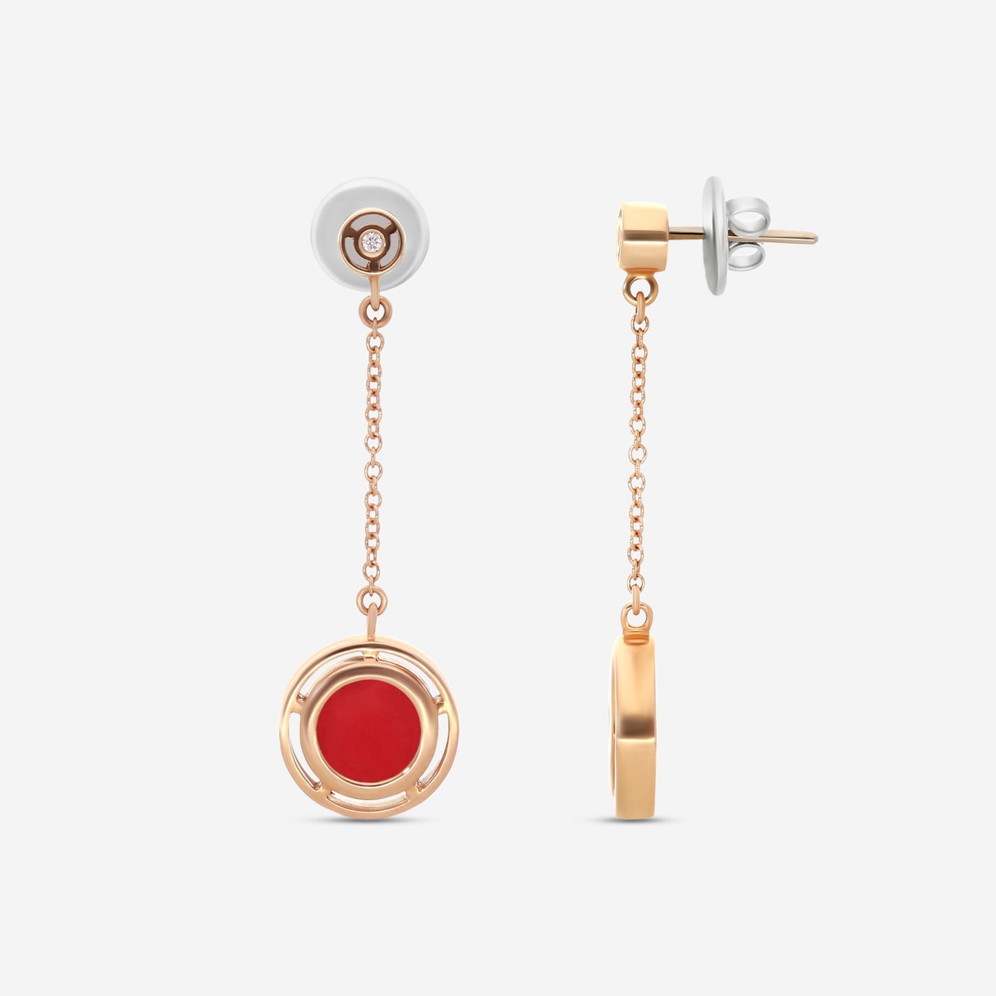 Damiani D. Side 18K Rose Gold Diamond & Red Stone Drop Earrings