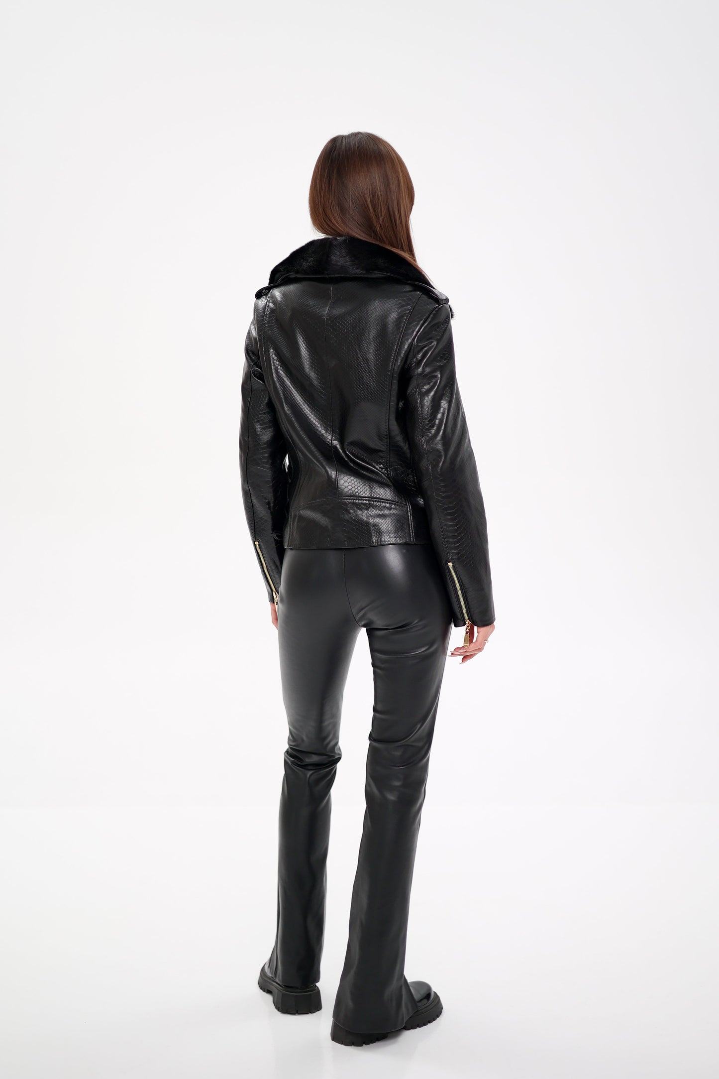 Mink Fur Embossed Leather Jacket