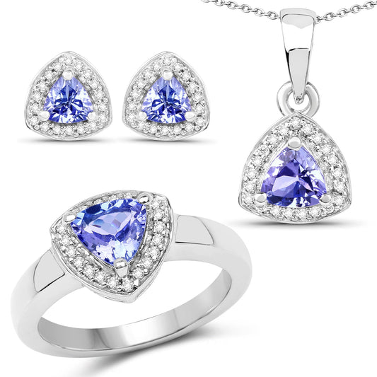 Sterling Silver Tanzanite & White Topaz Ring & Necklace Set
