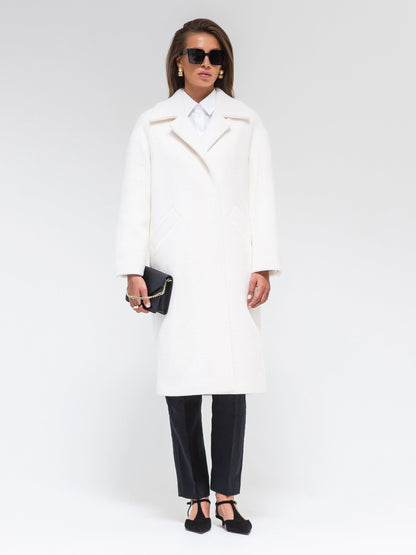 Eco Fur Wool Blend Coat White