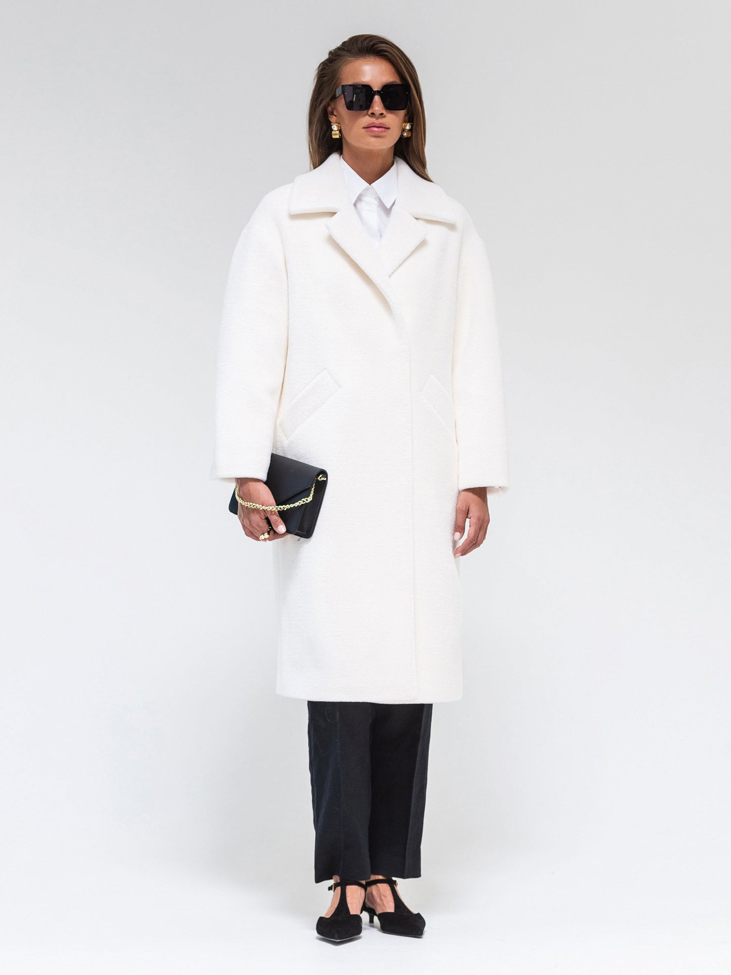 Eco Fur Wool Blend Coat White