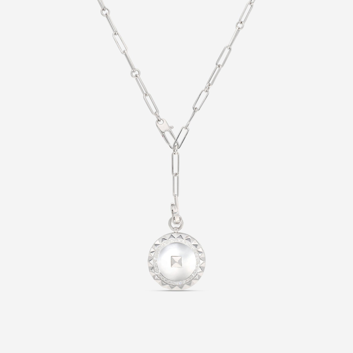 Roberto Coin Obelisco 18K White Gold Diamond Medallion Pendant Necklace 8883121AW19X