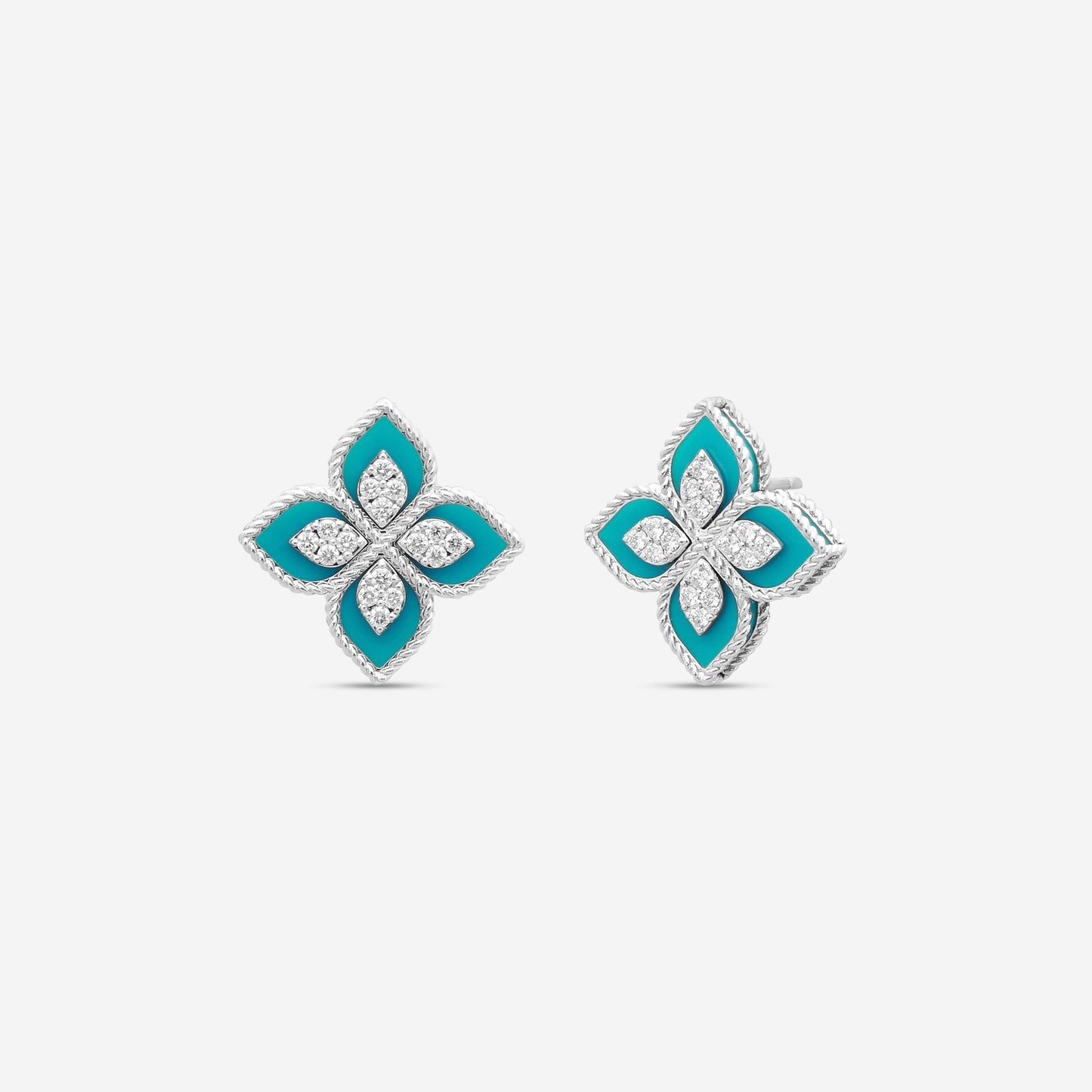 Roberto Coin Venetian Princess 18K White Gold Diamond and Turquoise Stud Earrings 8882784AWERXT