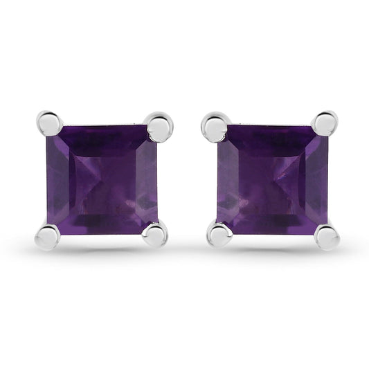 Sterling Silver Amethyst Solitaire Stud Earrings