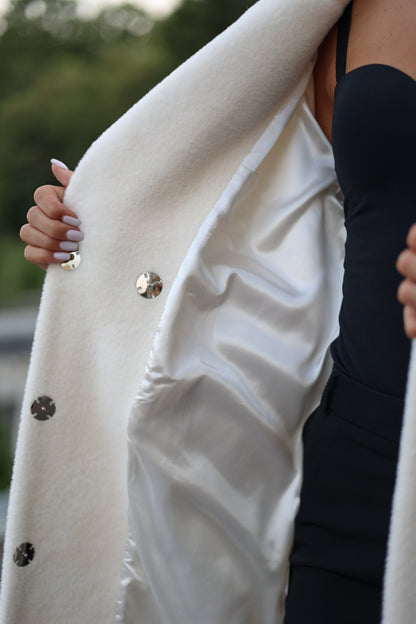 Eco Fur Wool Blend Coat White