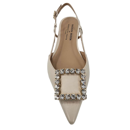 Madison Maison Cream Leather Crystal Buckle Slingback Flats