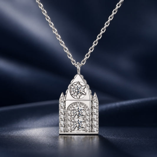 White Gold Plated Sterling Silver Moissanite and Pavé CZ Pendant Necklace