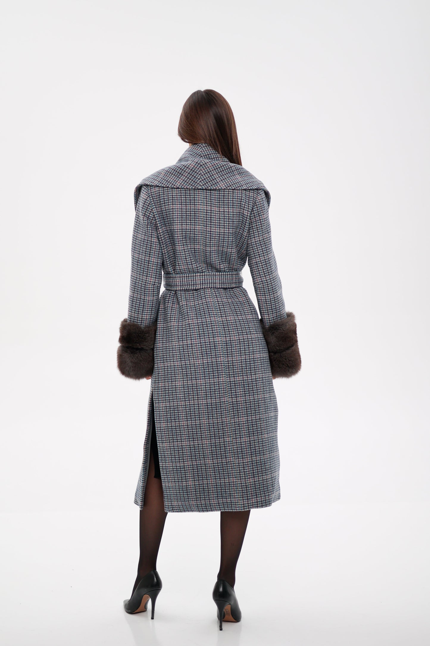 Polar Fox Fur Virgin Wool Wrap Coat