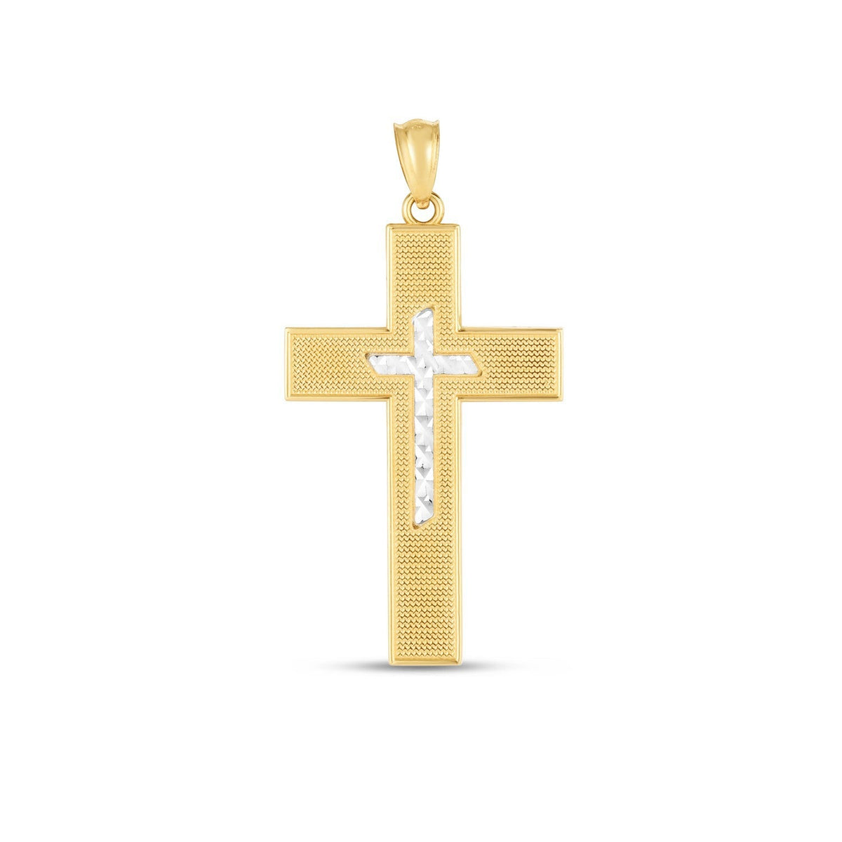 14K Two-Tone Gold Diamond Cut Cross Pendant