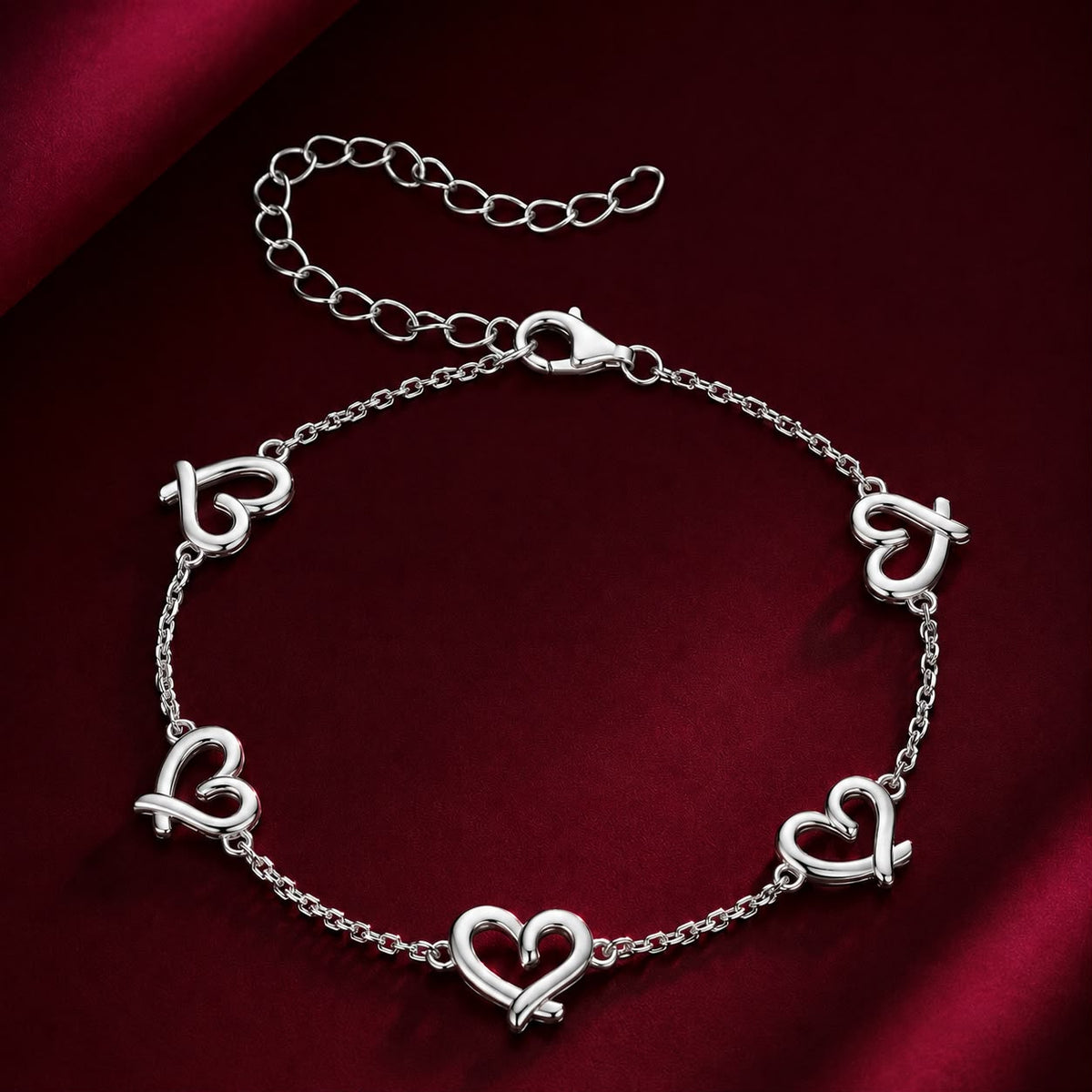 White Gold Plated Sterling Silver Heart Bracelet