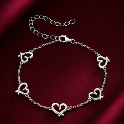 White Gold Plated Sterling Silver Heart Bracelet