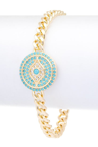 CZ Evil Eye Pendant Chain Link Bracelet - Undeniably LUXE