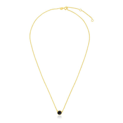 14K Yellow Gold Round Onyx Necklace