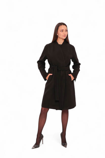 Opéra Midi Cashmere Blend Overcoat in Black