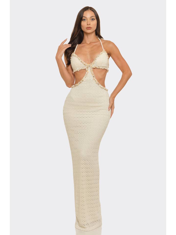 Side Cut Out Waist & Lace-Up Design Casual Maxi