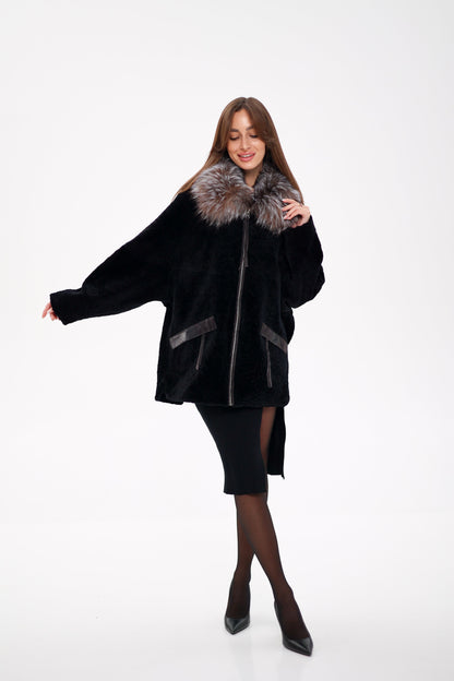 Palermo Astrakhan Silver Fox Trim Coat