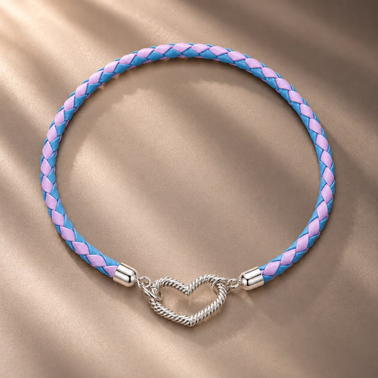 White Gold-Plated Sterling Silver Heart Hand Rope Bracelet