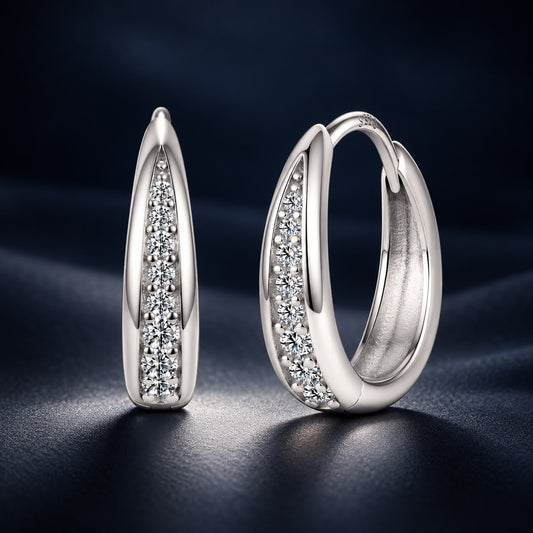 White Gold-Plated Sterling Silver Moissanite Hoop Earrings