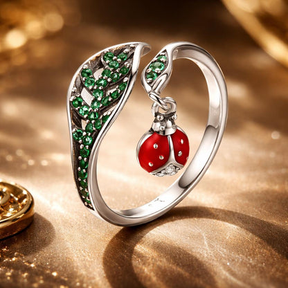 Sterling Silver Beetle and Leaf Design Ring
