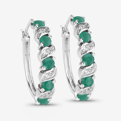 1.08 Carat Genuine Emerald and White Topaz .925 Sterling Silver Earrings